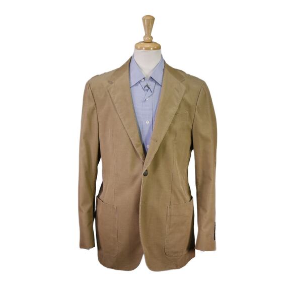 Faconnable Light Brown Cotton Corduroy Patch Pocket 3/2 Rolled Blazer Jacket 44R